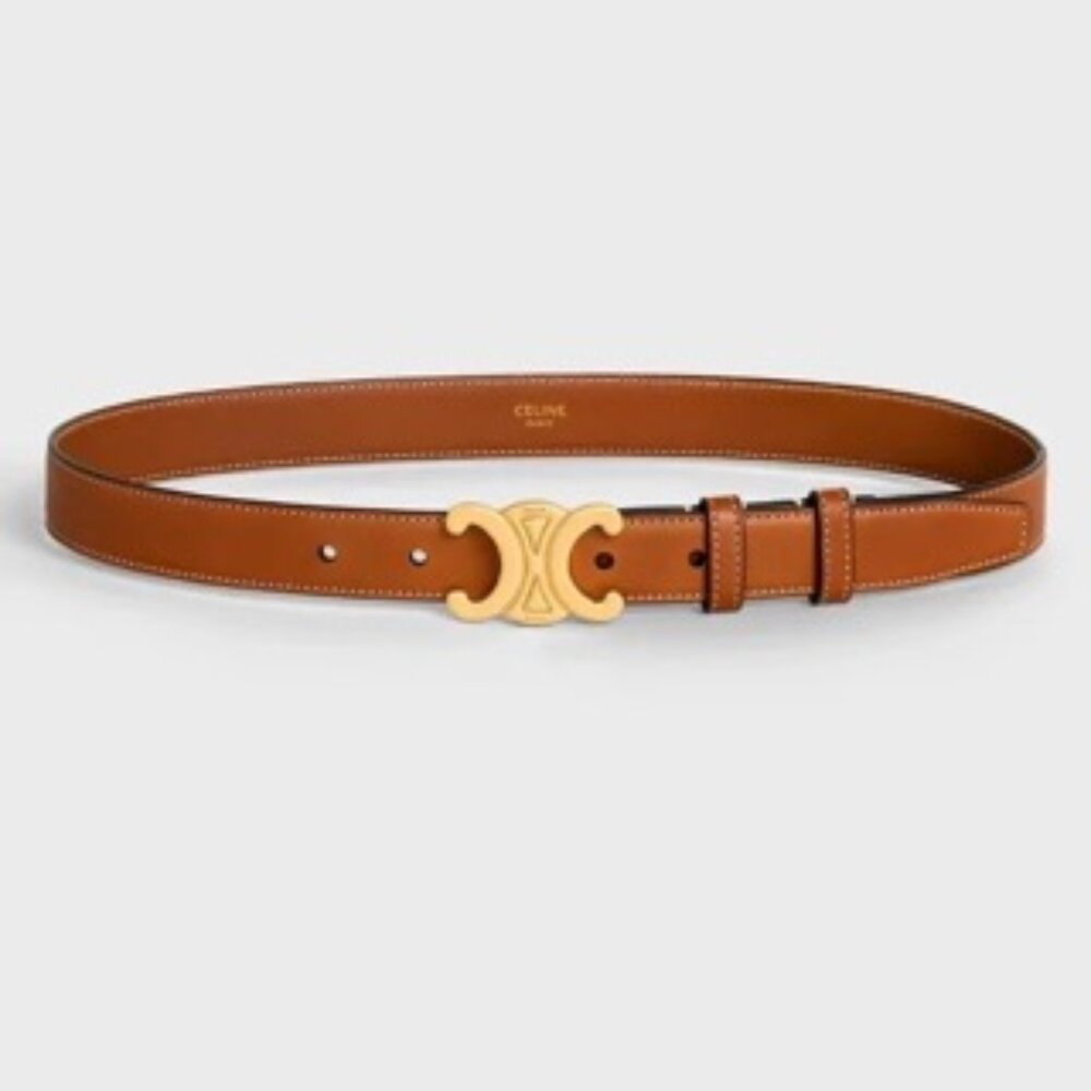 Celine Brown Leather Belt with Gold Buckle